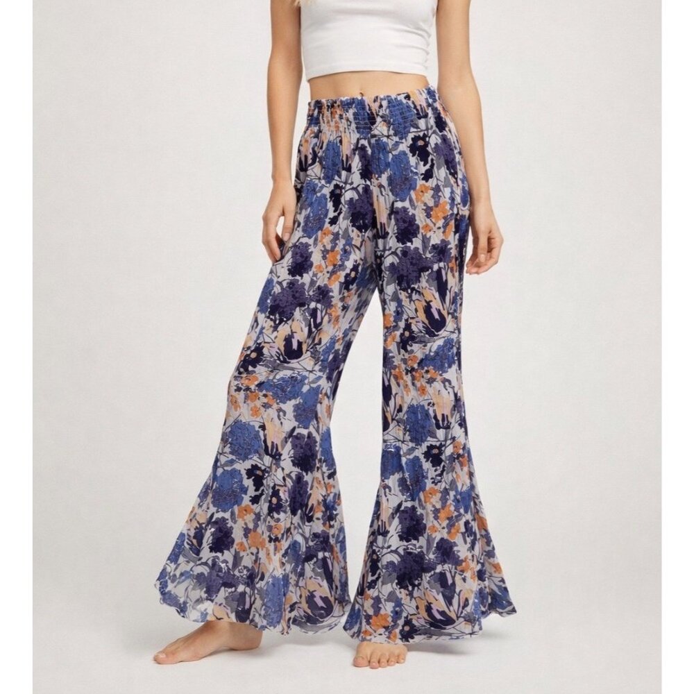 Free People Blue Floral Wide Leg Pants